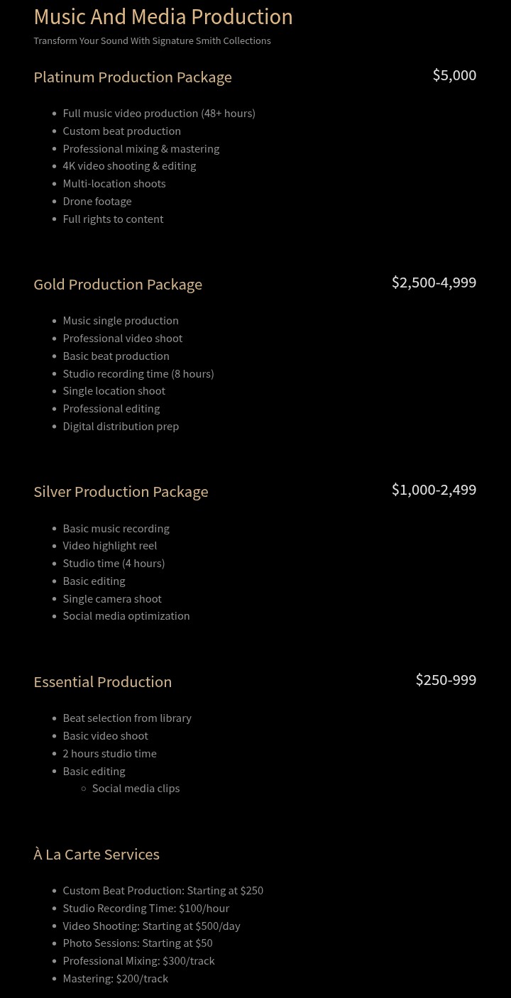 Music Video Production & Music Producer by Signature Smith Collections